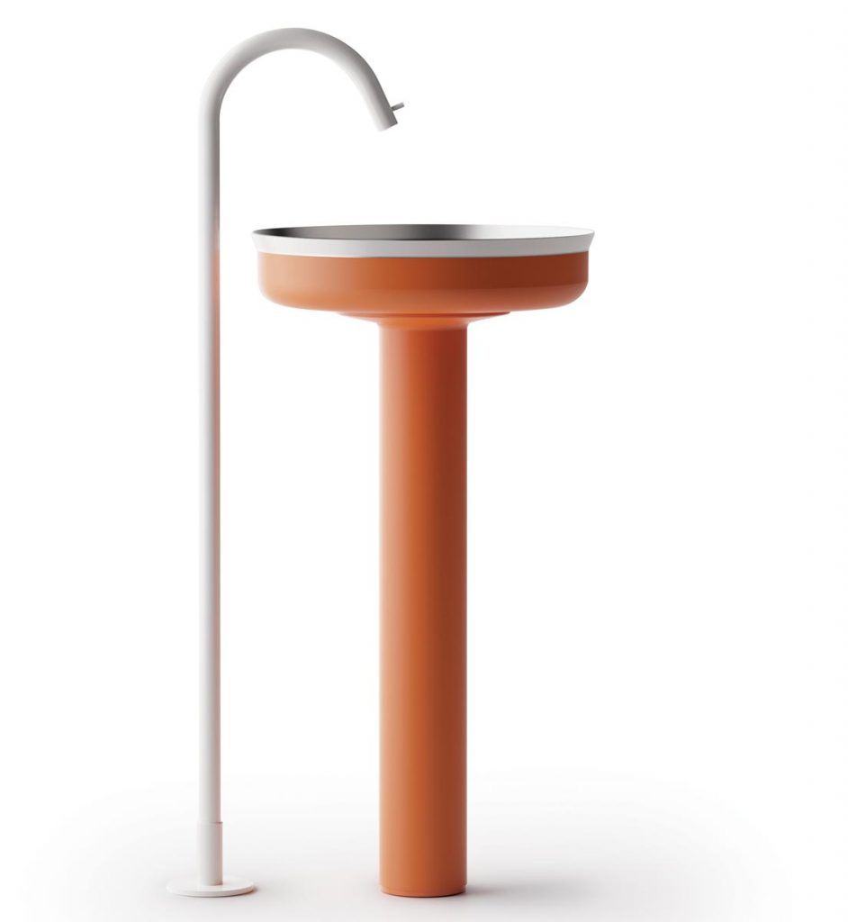 The Undici Inox series washbasin by Agape offers a lean composition that's both practical and sculptural